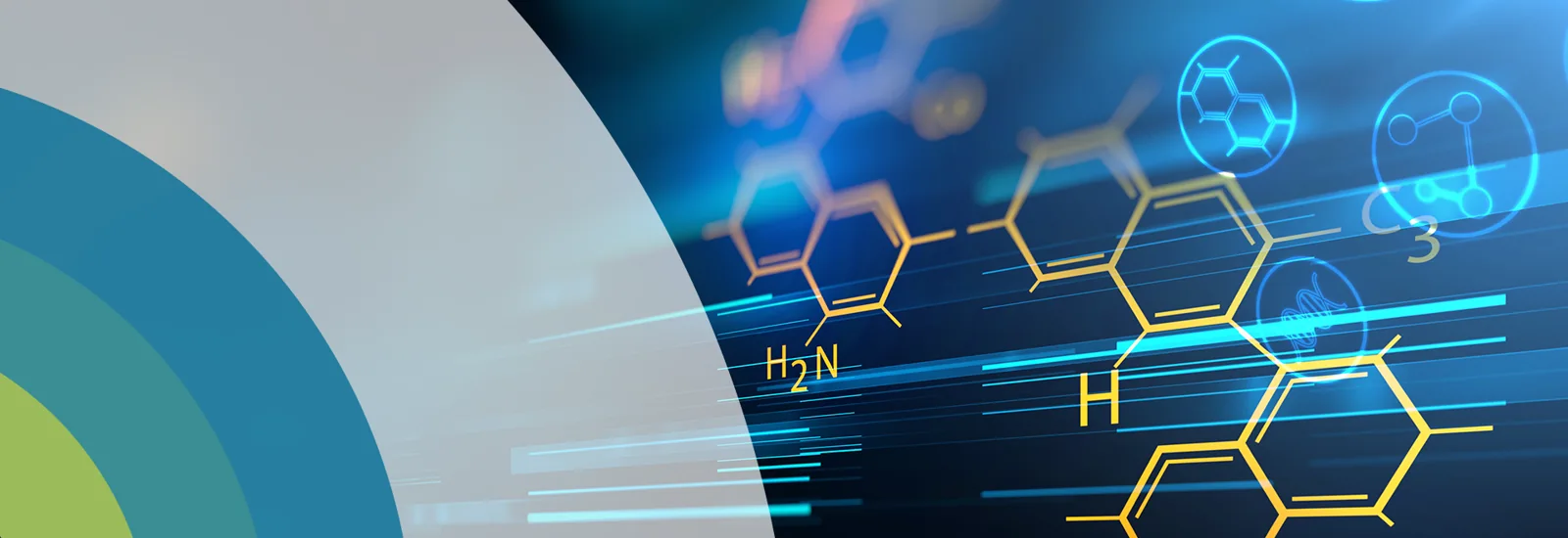 Chemical structure diagram on a blue digital background, from the original HMC website