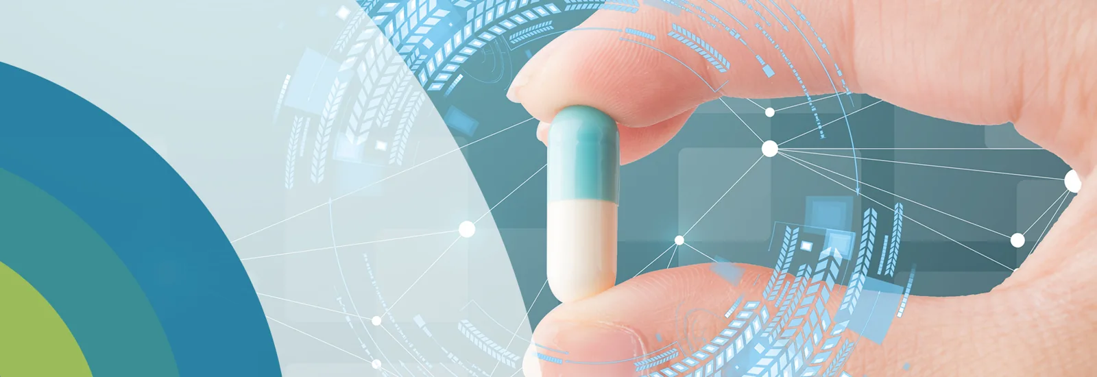 Fingers holding a capsule with a digital overlay, from the original HMC website